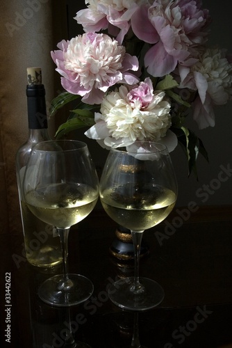 the wine and peonies