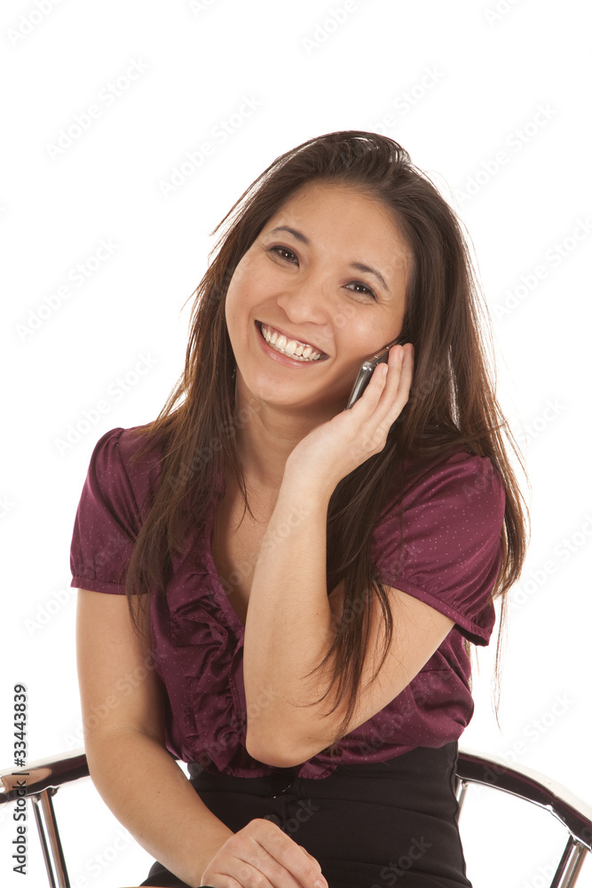 Fototapeta premium woman sit phone look smile