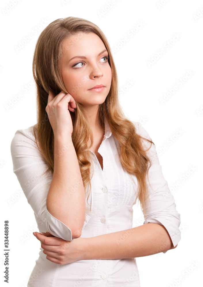 Portrait of a thinking woman looking on copyspace Portrait of a thinking woman looking on copyspace