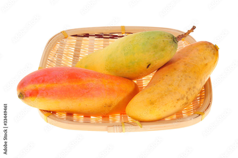 Tropical Fruit, Mango On A Bamboo Zaru