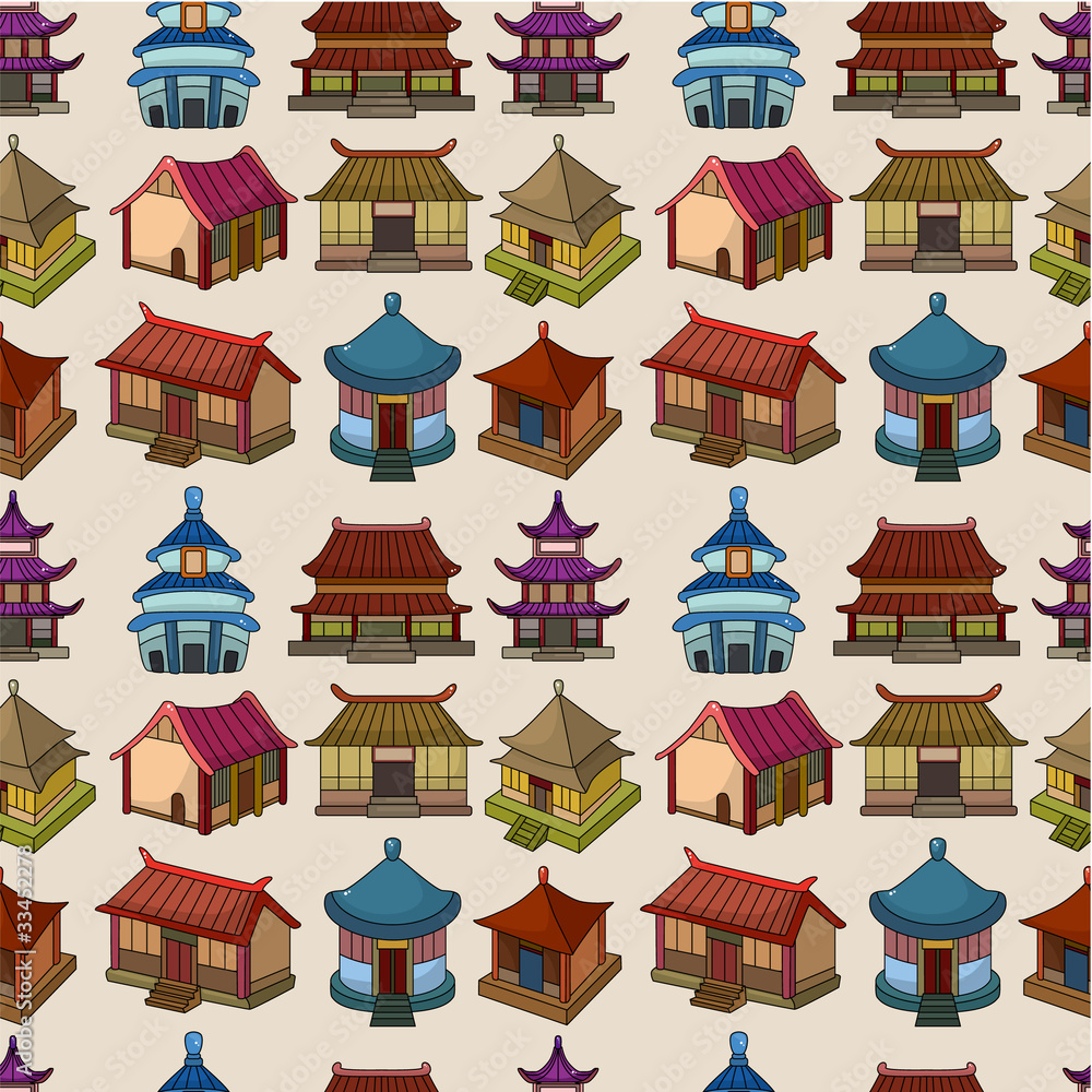 cartoon Chinese house seamless pattern.