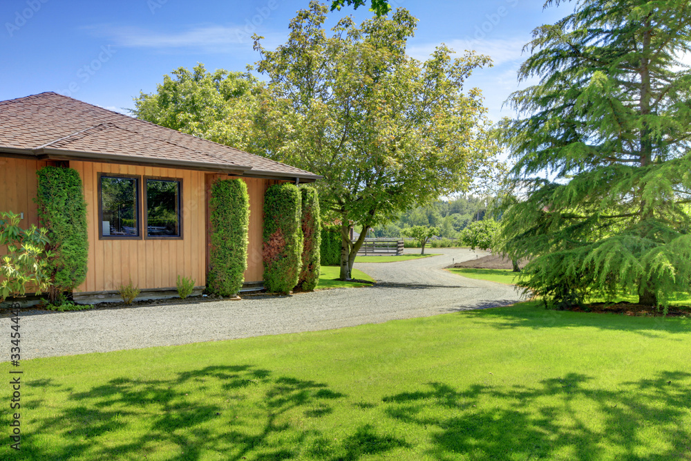 House on the horse farm with green landcape House on the horse farm with green landcape