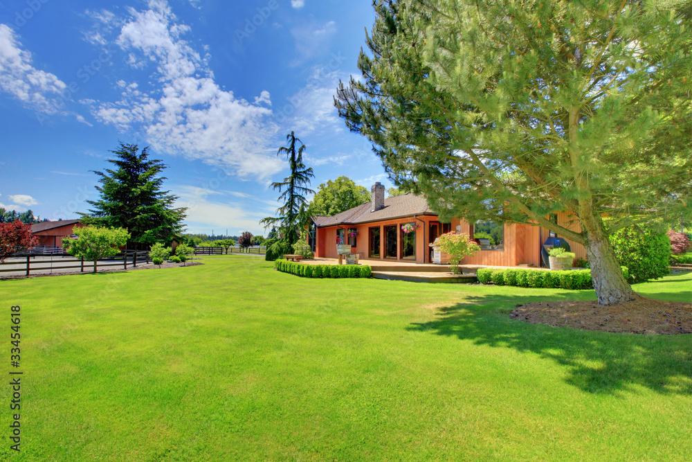House on the horse farm with green landcape House on the horse farm with green landcape