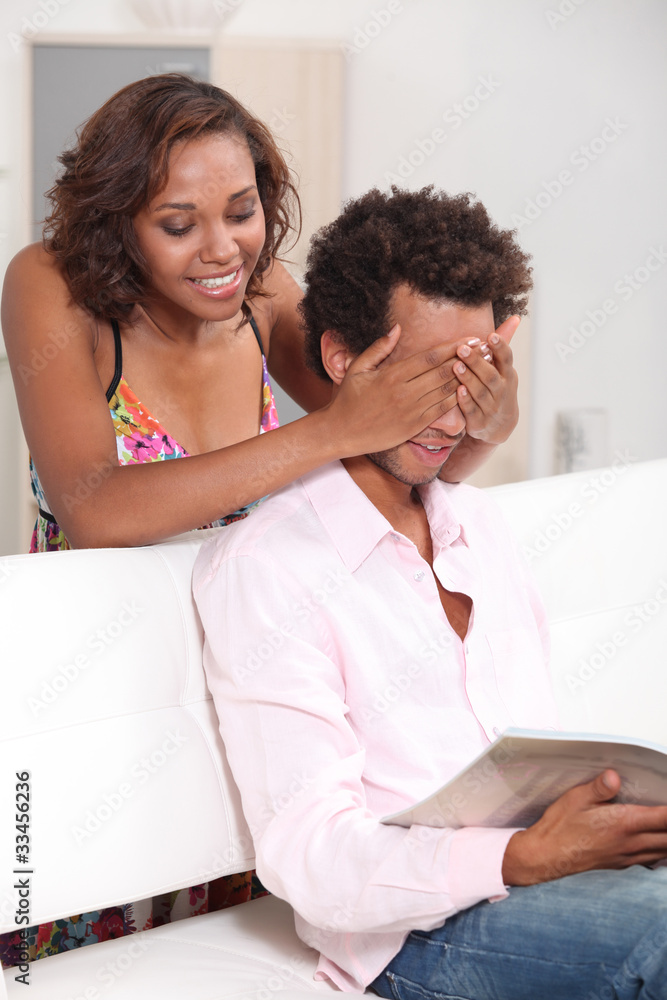 Woman making surprise to her boyfriend Woman making surprise to her boyfriend