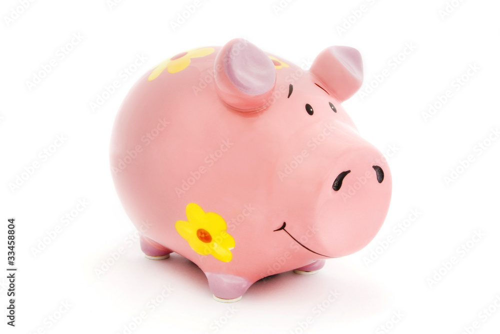 Pink Piggy bank with yellow flowers