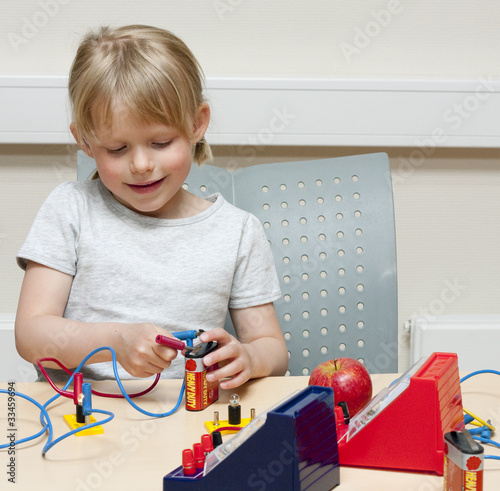 Cute little girl (5 years old) playing with electricity photo