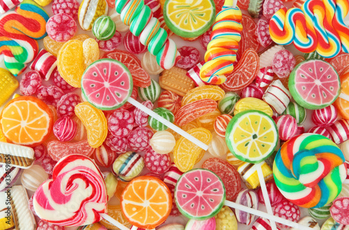 Mixed colorful fruit bonbon close up