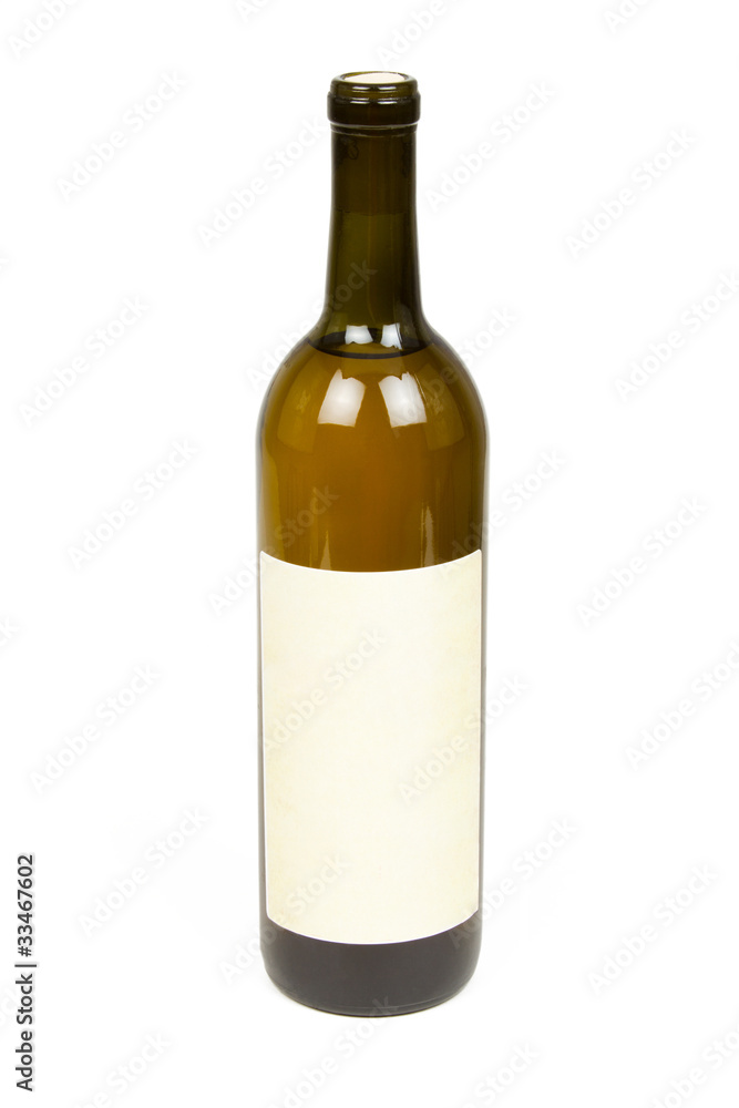 Bottle of Wine with Blank Label Isolated on a White Background