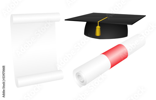 Photos Vector mortarboard with a rolled and opened diploma