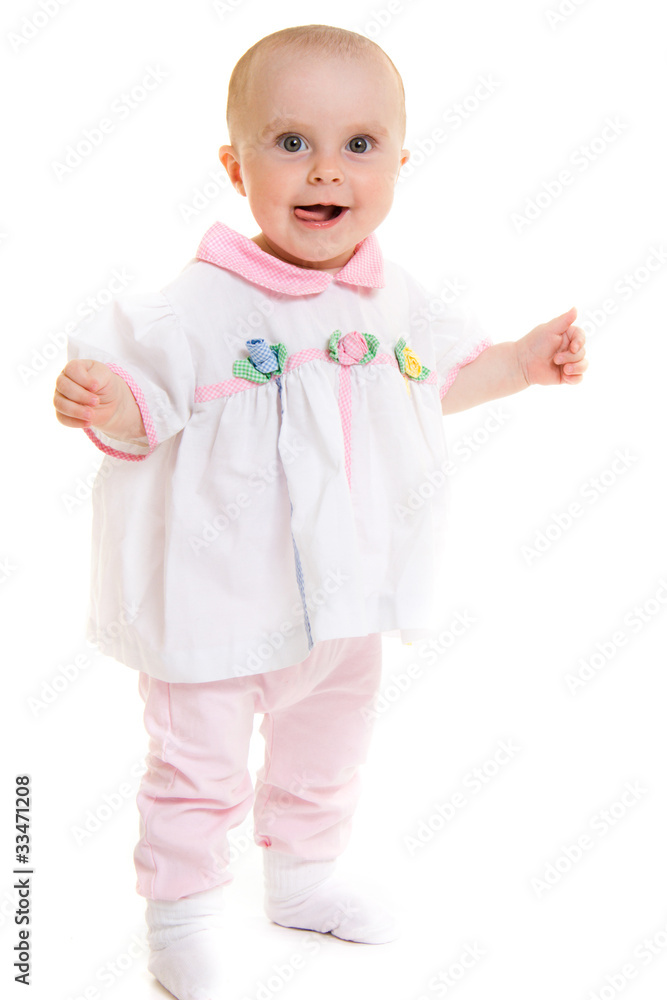 Baby in dress on a white background. Baby in dress on a white background.