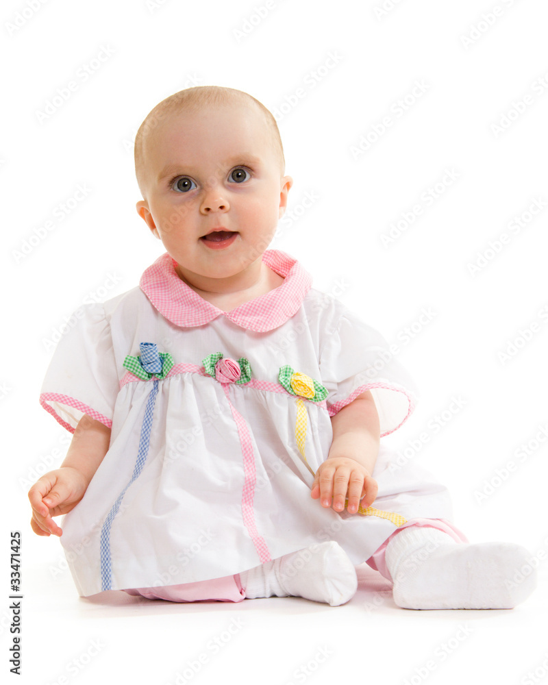 Baby in dress on a white background. Baby in dress on a white background.