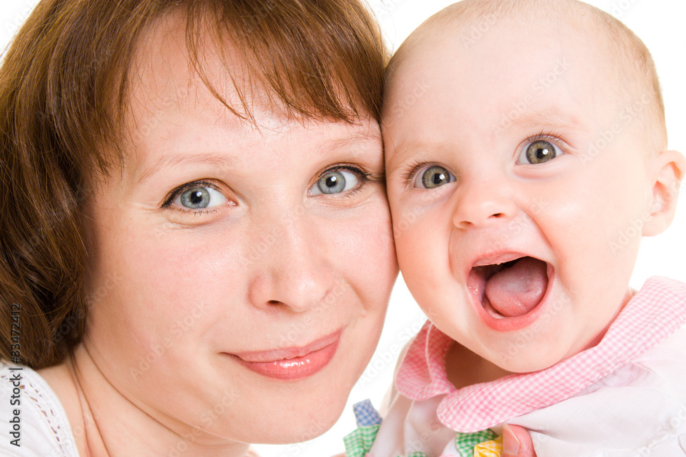 Mother with a baby on a white background Mother with a baby on a white background