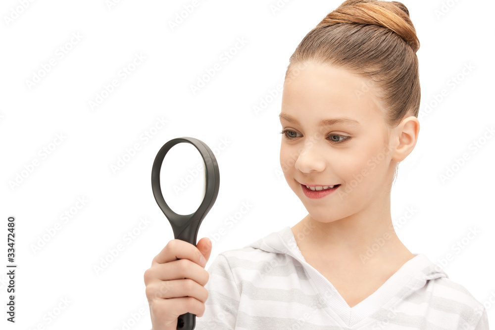 teenage girl with magnifying glass teenage girl with magnifying glass