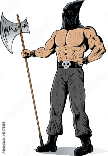 Drawing of a muscular executioner