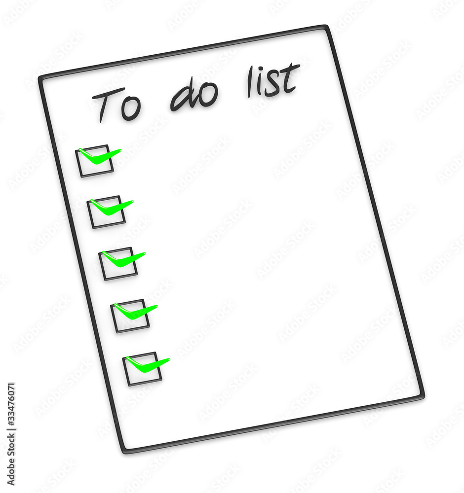 3D rendering of To Do List with green marks.