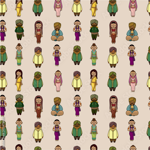 Vector of cartoon Indian seamless pattern.