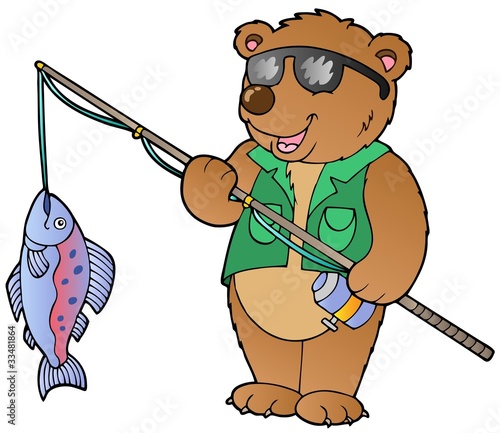 Cartoon bear fisherman photo