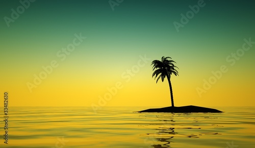 Einsame Insel im Sonnenuntergang
