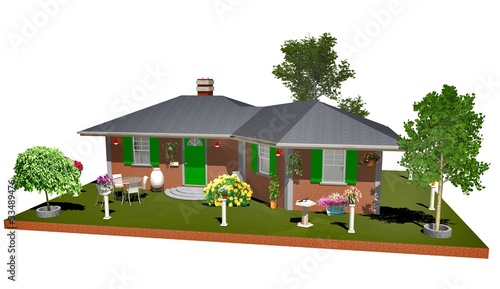 Casa di Mattoni Campagna-Country Brick House-3D photo