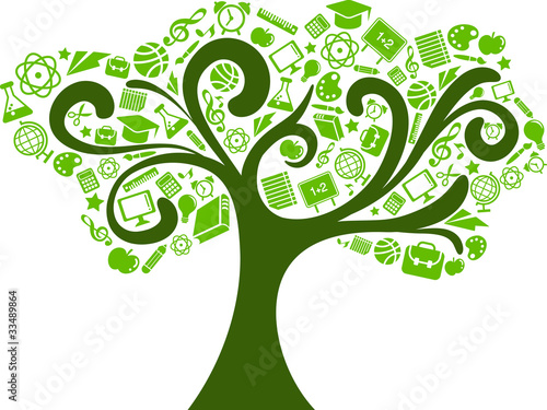 back to school - tree with education icons