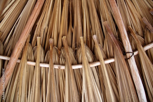 Palm tree leaves in sunroof palapa hut roofing photo