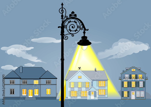Wohnhaus beleuchtet