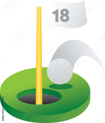 Golf ball hole in one on white background
