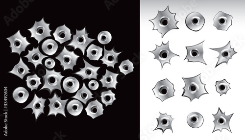 Bullet holes on white and black backgrounds