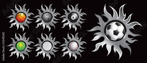Sports ball in silver star banners