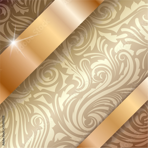 Seamless pattern with golden ribbons over it with copyspace