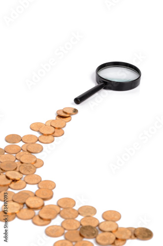 Magnifier and coins