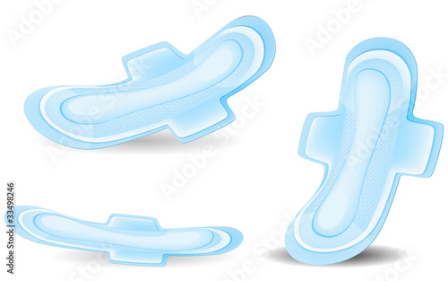set of soft blue sanitary napkin isolated on white background