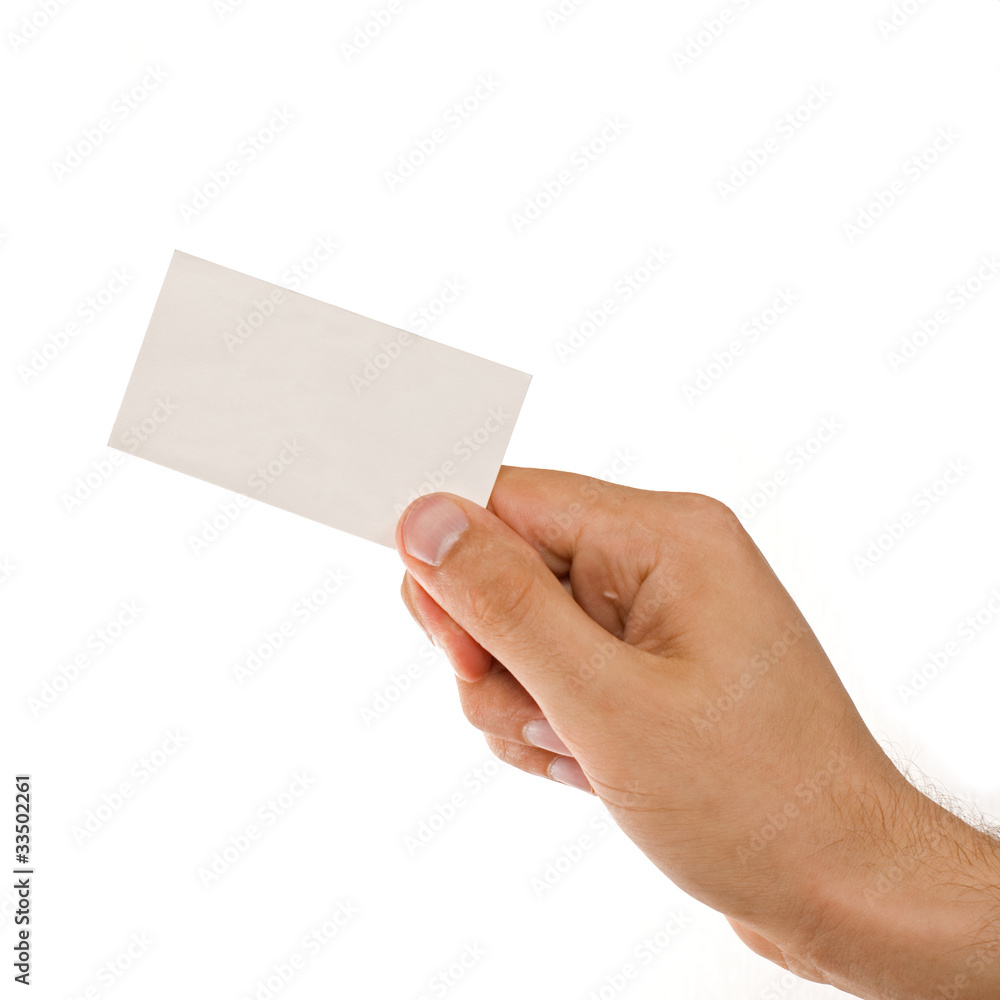 Hand and business card isolated on the white background Hand and business card isolated on the white background