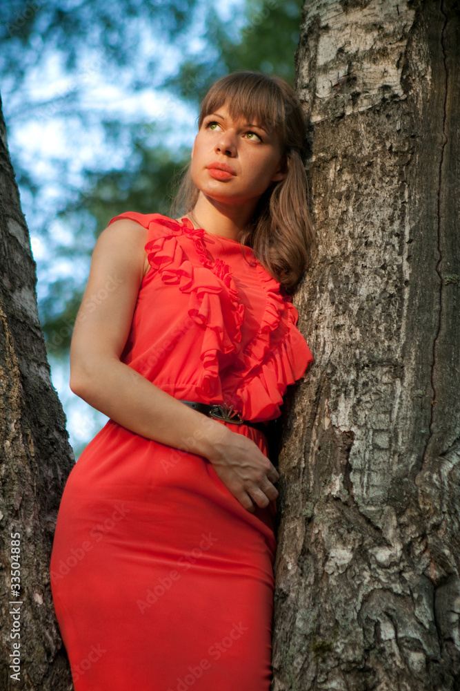pensive girl in scarlet dress pensive girl in scarlet dress