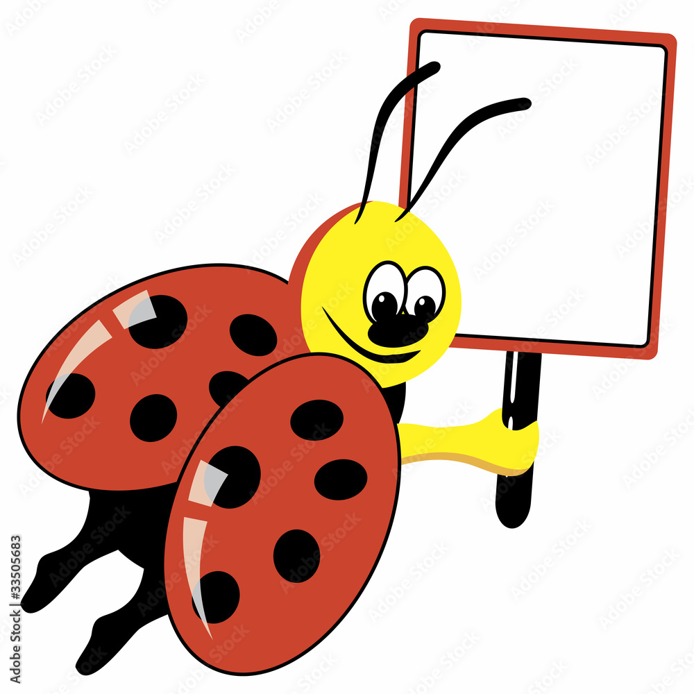 Fototapeta premium Cartoon ladybird with speech bubble