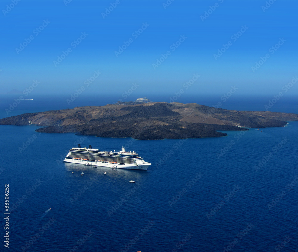 Luxury cruiser in Santorini caldera