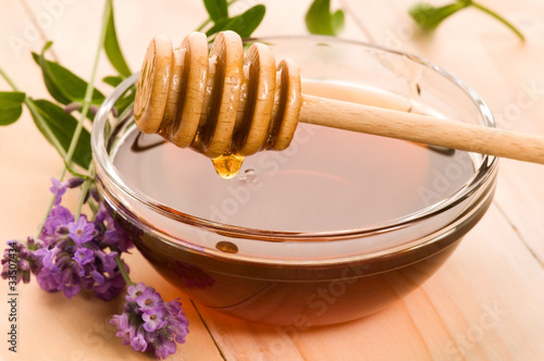 lavender honey with fresh flowers. sweet food