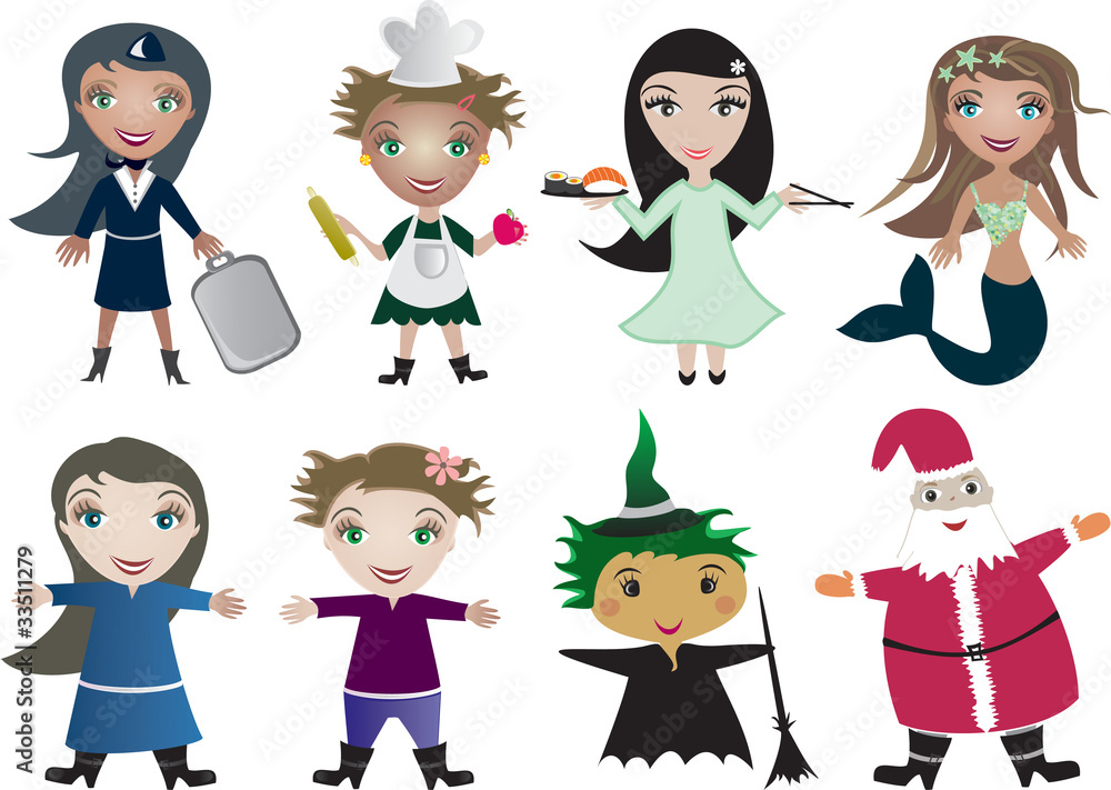 Vector children cartoon in profession uniform and  holiday cloth