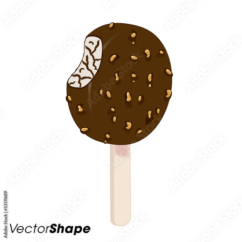 Chocolate rounded ice cream with nuts on a stick