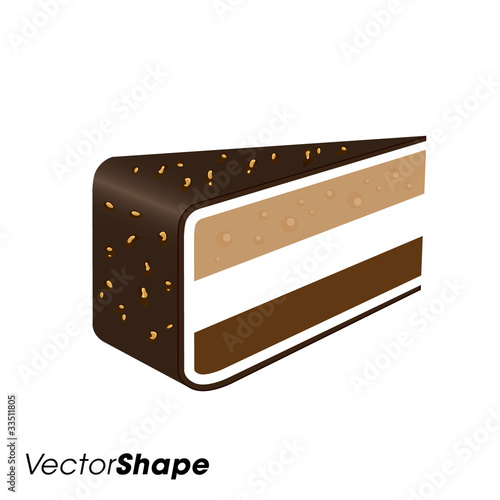 Piece of chocolate birthday cake with nuts