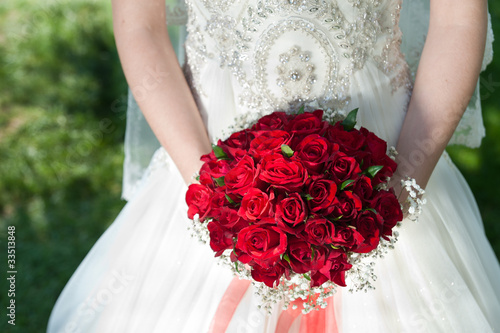 lady with blood red roses photo