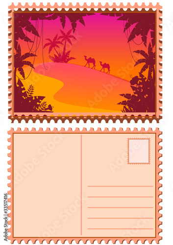 Beautiful Landscape with tropical plants. Vector blank Postcard