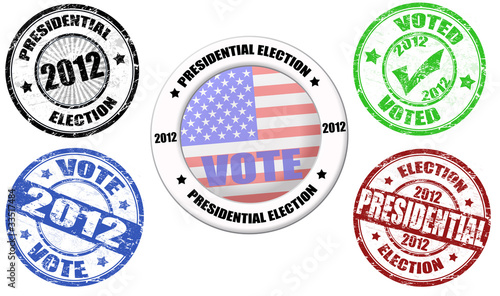 Set of presidential election grunge stamps and label