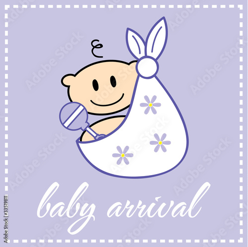 Happy baby in a white cloth with flowers