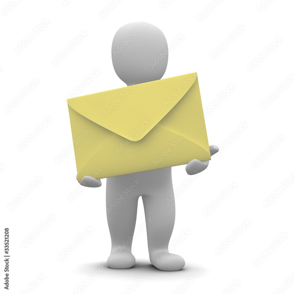 Man and big envelope. 3d rendered illustration.