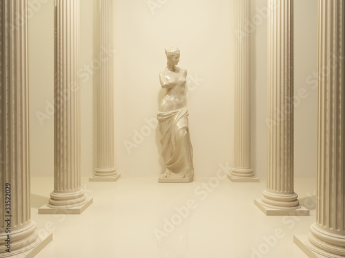 Ancient Statue of a nude Venus in the middle of perspective pill photo