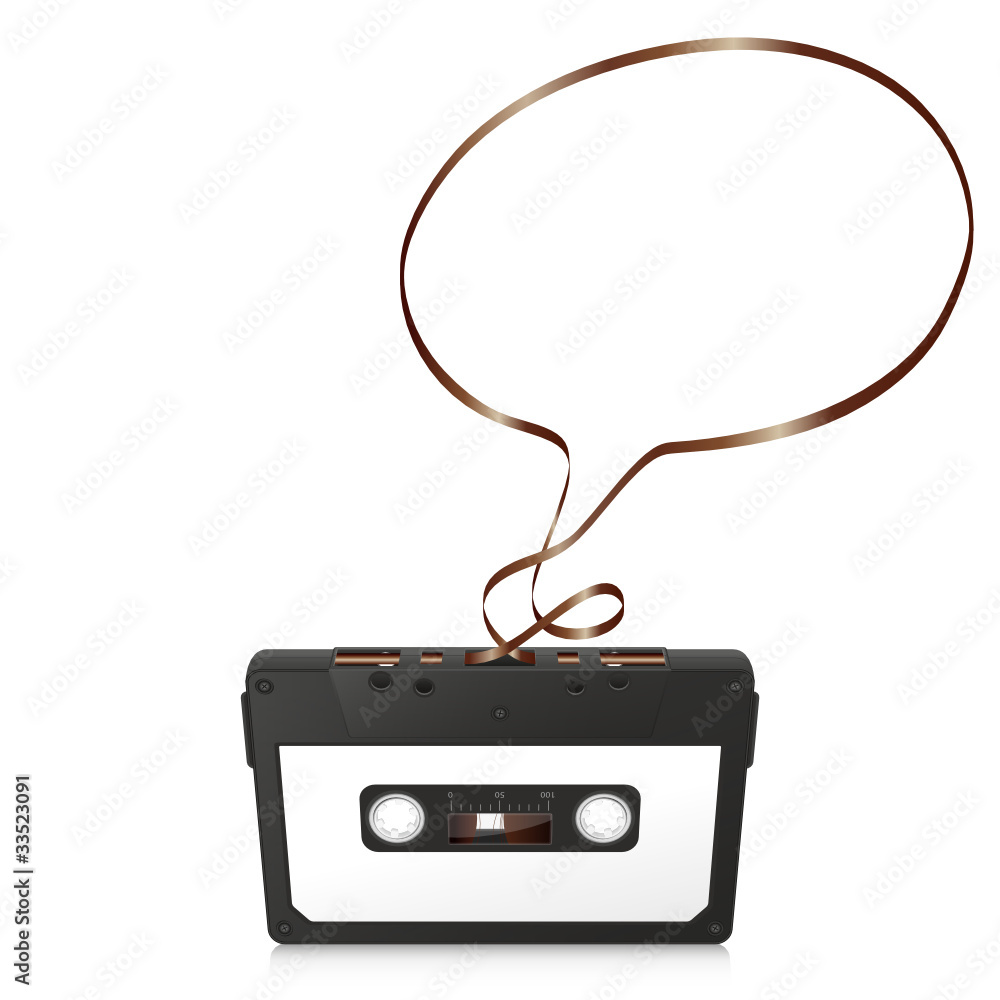 Audiokassette, Musikkassette, Kassette, Silhouette, Sprechblase Audiokassette, Musikkassette, Kassette, Silhouette, Sprechblase
