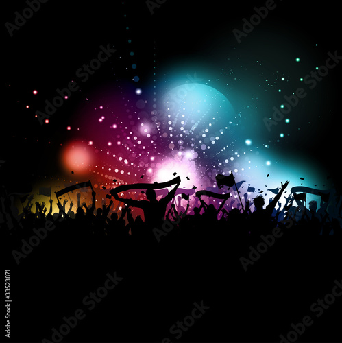 crowd with banners and flags