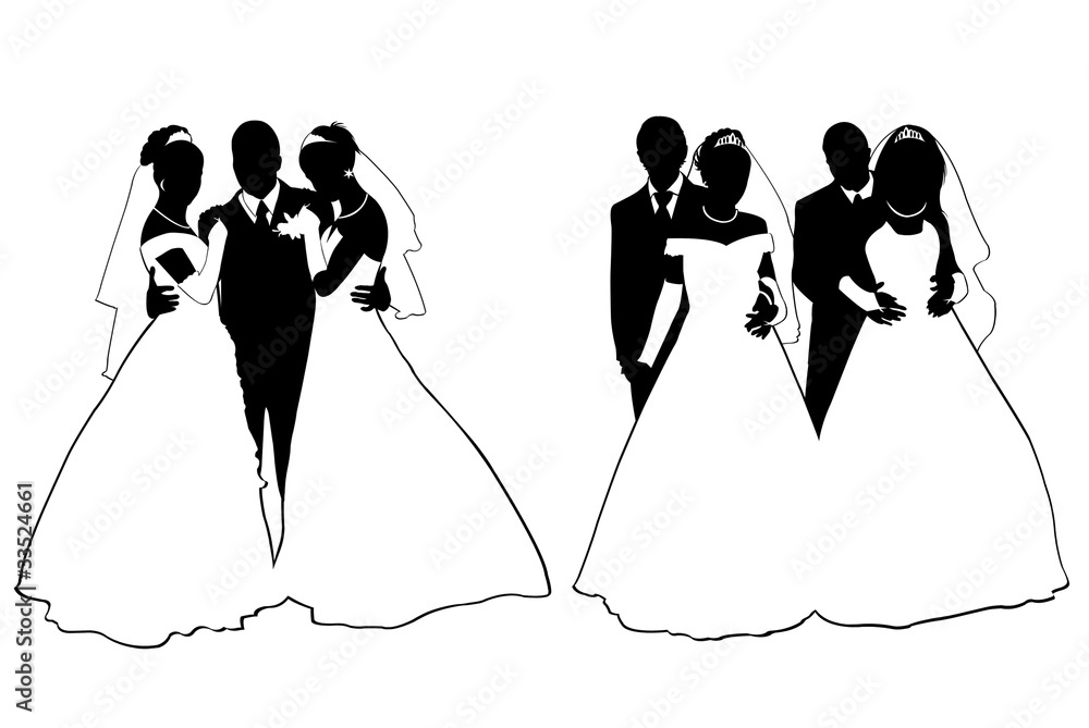 Wedding couple silhouette isolated on white Stock Vector | Adobe Stock