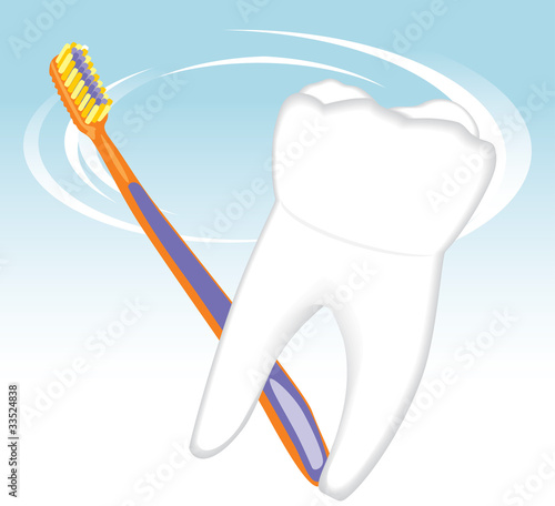 Tooth and toothbrush. Dental concept